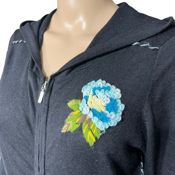 Charlotte Tarantola Womens Silk Angora Sweater Embroidered Hooded Black Medium - Picture 3 of 13